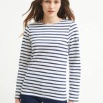 Saint James Men MINQUIERS MODERN V4HD18 Authentic Breton Stripe Shirt Soft Cotton WHITE/NAVY