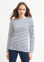 Saint James Men MINQUIERS MODERN V4HD18 Authentic Breton Stripe Shirt Soft Cotton WHITE/NAVY