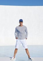 Saint James Men MINQUIERS MODERN V4HD18 Authentic Breton Stripe Shirt Soft Cotton WHITE/NAVY - Image 4