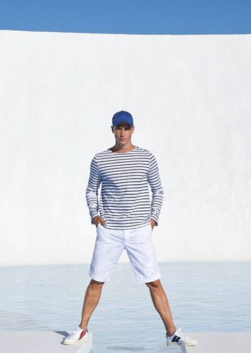 Saint James Men MINQUIERS MODERN V4HD18 Authentic Breton Stripe Shirt Soft Cotton WHITE/NAVY - Image 4