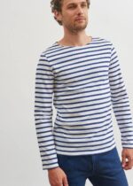 Saint James Men MINQUIERS MODERN V4HD18 Authentic Breton Stripe Shirt Soft Cotton WHITE/NAVY - Image 5