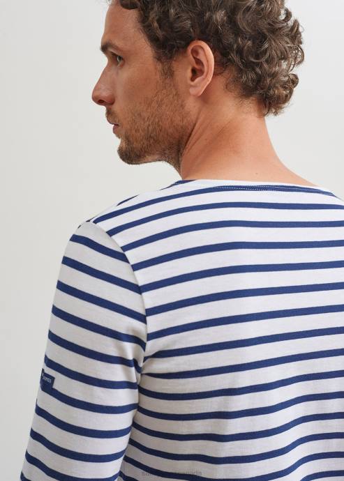 Saint James Men MINQUIERS MODERN V4HD18 Authentic Breton Stripe Shirt Soft Cotton WHITE/NAVY - Image 6