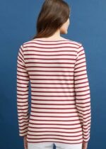 Saint James Men MINQUIERS MODERN V4HD49 Authentic Breton Stripe Shirt Soft Cotton ECRU/MAROON - Image 2