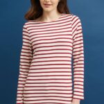 Saint James Men MINQUIERS MODERN V4HD49 Authentic Breton Stripe Shirt Soft Cotton ECRU/MAROON