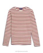 Saint James Men MINQUIERS MODERN V4HD49 Authentic Breton Stripe Shirt Soft Cotton ECRU/MAROON - Image 4