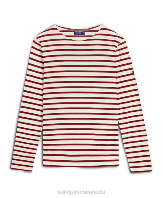 Saint James Men MINQUIERS MODERN V4HD49 Authentic Breton Stripe Shirt Soft Cotton ECRU/MAROON - Image 4