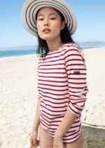 Saint James Men MINQUIERS MODERN V4HD49 Authentic Breton Stripe Shirt Soft Cotton ECRU/MAROON - Image 6