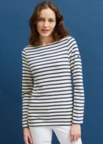Saint James Men MINQUIERS MODERN V4HD50 Authentic Breton Stripe Shirt Soft Cotton ECRU/NAVY - Image 2