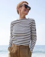 Saint James Men MINQUIERS MODERN V4HD50 Authentic Breton Stripe Shirt Soft Cotton ECRU/NAVY