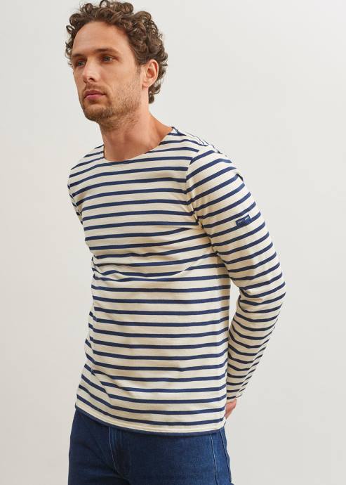 Saint James Men MINQUIERS MODERN V4HD50 Authentic Breton Stripe Shirt Soft Cotton ECRU/NAVY - Image 3