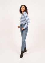 Saint James Men MINQUIERS MODERN V4HD54 Authentic Breton Stripe Shirt Soft Cotton WHITE/ROYAL BLUE