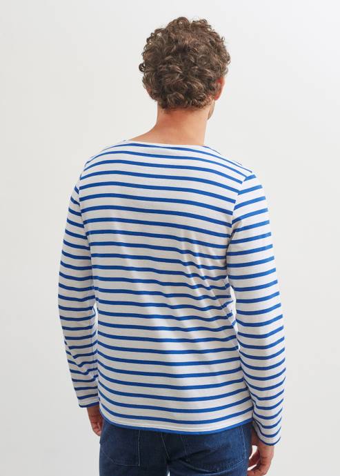 Saint James Men MINQUIERS MODERN V4HD54 Authentic Breton Stripe Shirt Soft Cotton WHITE/ROYAL BLUE - Image 5
