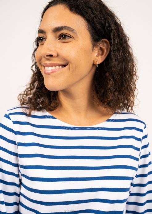 Saint James Men MINQUIERS MODERN V4HD54 Authentic Breton Stripe Shirt Soft Cotton WHITE/ROYAL BLUE - Image 7