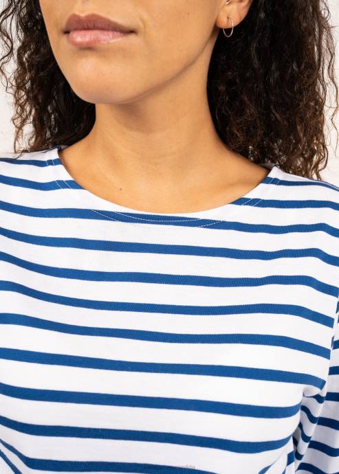 Saint James Men MINQUIERS MODERN V4HD54 Authentic Breton Stripe Shirt Soft Cotton WHITE/ROYAL BLUE - Image 8