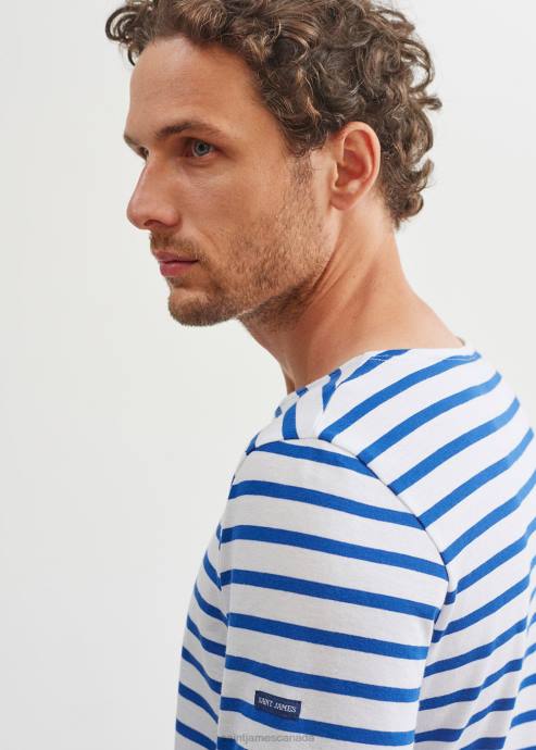 Saint James Men MINQUIERS MODERN V4HD54 Authentic Breton Stripe Shirt Soft Cotton WHITE/ROYAL BLUE - Image 9