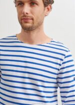 Saint James Men MINQUIERS MODERN V4HD54 Authentic Breton Stripe Shirt Soft Cotton WHITE/ROYAL BLUE - Image 10