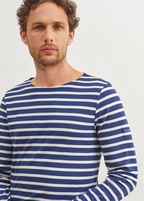 Saint James Men MINQUIERS MODERN V4HD71 Authentic Breton Stripe Shirt Soft Cotton NAVY/WHITE - Image 4