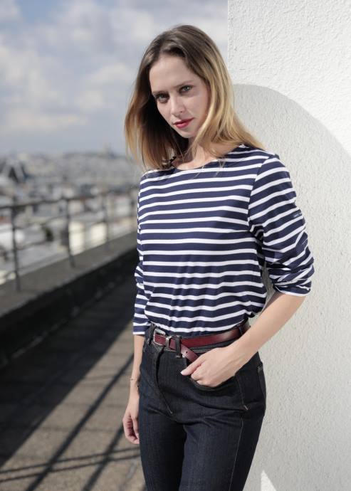 Saint James Men MINQUIERS MODERN V4HD71 Authentic Breton Stripe Shirt Soft Cotton NAVY/WHITE - Image 8