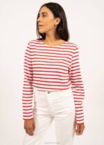 Saint James Men MINQUIERS MODERN V4HD72 Authentic Breton Stripe Shirt Soft Cotton WHITE/RED
