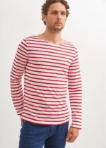 Saint James Men MINQUIERS MODERN V4HD72 Authentic Breton Stripe Shirt Soft Cotton WHITE/RED - Image 3