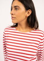 Saint James Men MINQUIERS MODERN V4HD72 Authentic Breton Stripe Shirt Soft Cotton WHITE/RED - Image 6