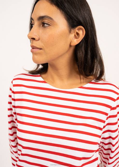 Saint James Men MINQUIERS MODERN V4HD72 Authentic Breton Stripe Shirt Soft Cotton WHITE/RED - Image 6