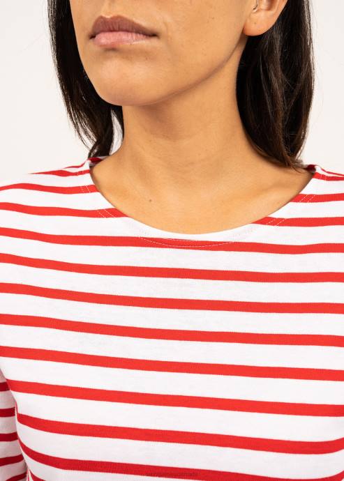 Saint James Men MINQUIERS MODERN V4HD72 Authentic Breton Stripe Shirt Soft Cotton WHITE/RED - Image 7