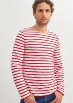 Saint James Men MINQUIERS MODERN V4HD72 Authentic Breton Stripe Shirt Soft Cotton WHITE/RED - Image 8