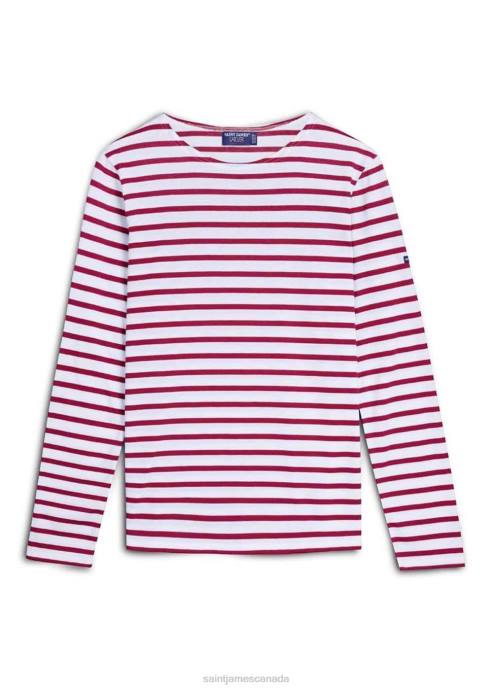 Saint James Men MINQUIERS MODERN V4HD72 Authentic Breton Stripe Shirt Soft Cotton WHITE/RED - Image 9