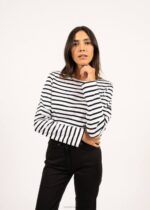 Saint James Men MINQUIERS MODERN V4HD73 Authentic Breton Stripe Shirt Soft Cotton WHITE/BLACK - Image 2
