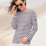 Saint James Men MINQUIERS MODERN V4HD73 Authentic Breton Stripe Shirt Soft Cotton WHITE/BLACK