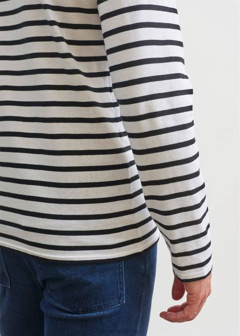 Saint James Men MINQUIERS MODERN V4HD73 Authentic Breton Stripe Shirt Soft Cotton WHITE/BLACK - Image 3