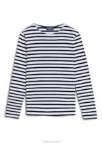 Saint James Men MINQUIERS MODERN V4HD73 Authentic Breton Stripe Shirt Soft Cotton WHITE/BLACK - Image 4