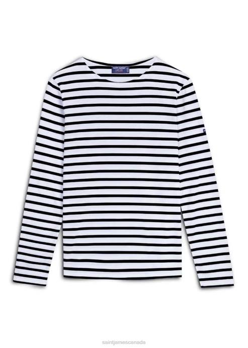 Saint James Men MINQUIERS MODERN V4HD73 Authentic Breton Stripe Shirt Soft Cotton WHITE/BLACK - Image 4
