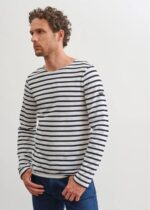 Saint James Men MINQUIERS MODERN V4HD73 Authentic Breton Stripe Shirt Soft Cotton WHITE/BLACK - Image 5
