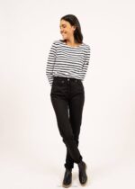 Saint James Men MINQUIERS MODERN V4HD73 Authentic Breton Stripe Shirt Soft Cotton WHITE/BLACK - Image 7