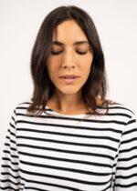 Saint James Men MINQUIERS MODERN V4HD73 Authentic Breton Stripe Shirt Soft Cotton WHITE/BLACK - Image 9