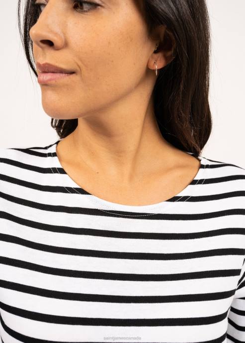 Saint James Men MINQUIERS MODERN V4HD73 Authentic Breton Stripe Shirt Soft Cotton WHITE/BLACK - Image 10