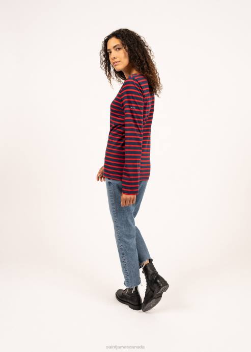 Saint James Men MINQUIERS MODERN V4HD74 Authentic Breton Stripe Shirt Soft Cotton NAVY/RED - Image 2