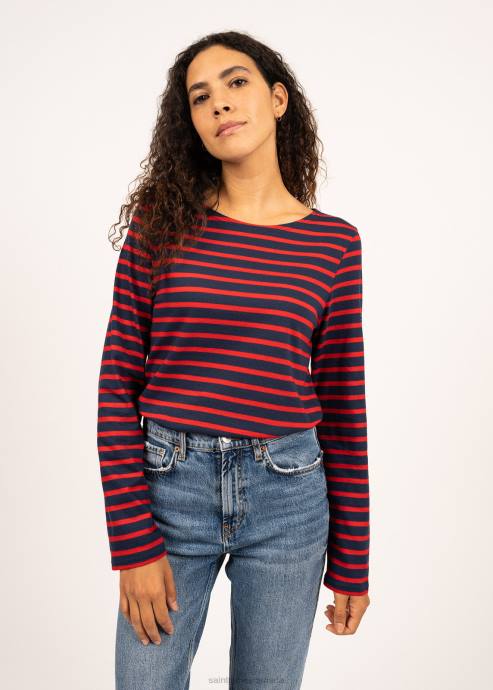 Saint James Men MINQUIERS MODERN V4HD74 Authentic Breton Stripe Shirt Soft Cotton NAVY/RED - Image 5