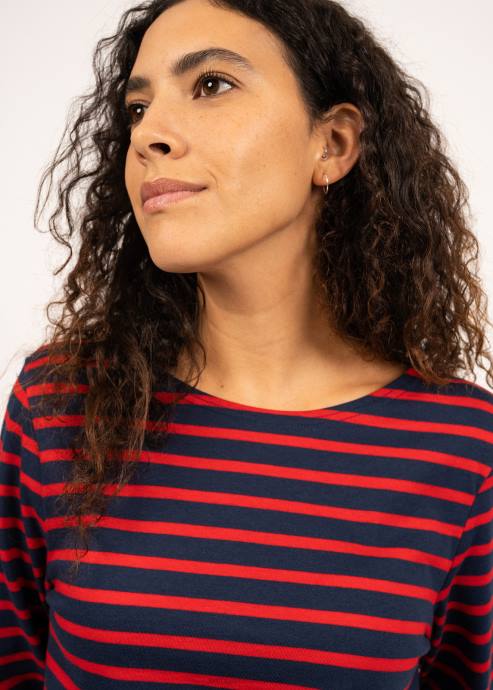 Saint James Men MINQUIERS MODERN V4HD74 Authentic Breton Stripe Shirt Soft Cotton NAVY/RED - Image 6