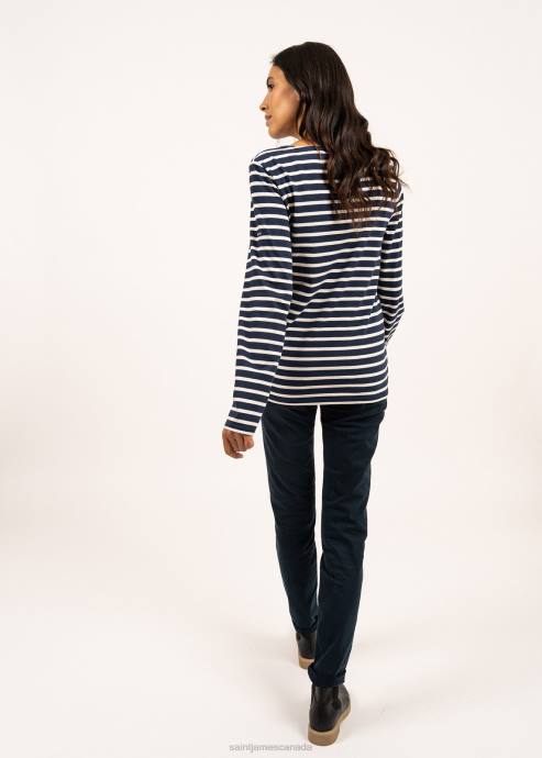 Saint James Men MINQUIERS MODERN V4HD75 Authentic Breton Stripe Shirt Soft Cotton NAVY/ECRU - Image 2