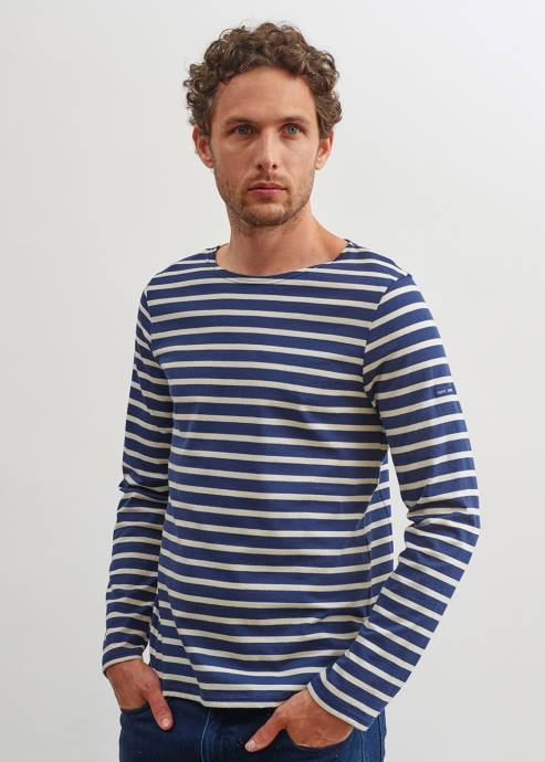 Saint James Men MINQUIERS MODERN V4HD75 Authentic Breton Stripe Shirt Soft Cotton NAVY/ECRU - Image 3