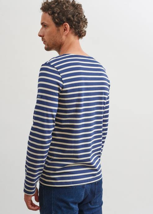 Saint James Men MINQUIERS MODERN V4HD75 Authentic Breton Stripe Shirt Soft Cotton NAVY/ECRU - Image 4