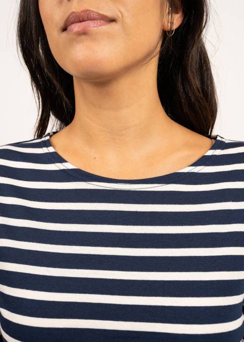 Saint James Men MINQUIERS MODERN V4HD75 Authentic Breton Stripe Shirt Soft Cotton NAVY/ECRU - Image 7