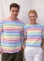 Saint James Men MINQUIERS PRIDE V4HD47 Rainbow Striped Shirt Soft Cotton MULTICO