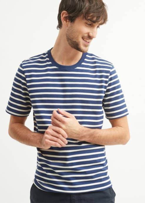 Saint James Men PLOUIDER V4HD140 Breton T-Shirt Crew Neck 100% Cotton NAVY/ECRU - Image 2