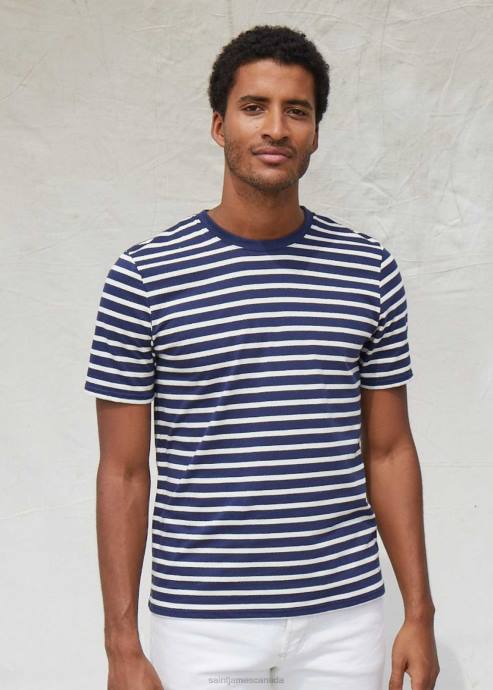 Saint James Men PLOUIDER V4HD140 Breton T-Shirt Crew Neck 100% Cotton NAVY/ECRU - Image 1