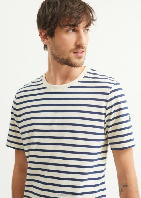 Saint James Men PLOUIDER V4HD142 Breton T-Shirt Crew Neck 100% Cotton ECRU/NAVY - Image 2