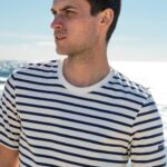 Saint James Men PLOUIDER V4HD142 Breton T-Shirt Crew Neck 100% Cotton ECRU/NAVY